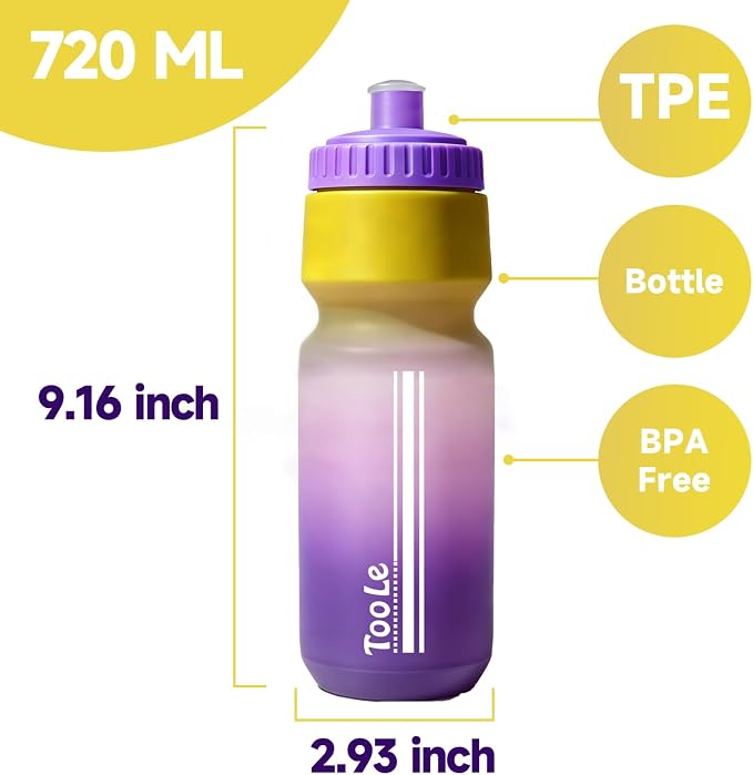 2 Pack Bike Water Bottle, Squeeze Water Bottle Leakproof BPA Free 24Oz | with Capacity Scale w/Pull Top Lid, Reusable, for Bicycle, Gym,Camping, Hiking