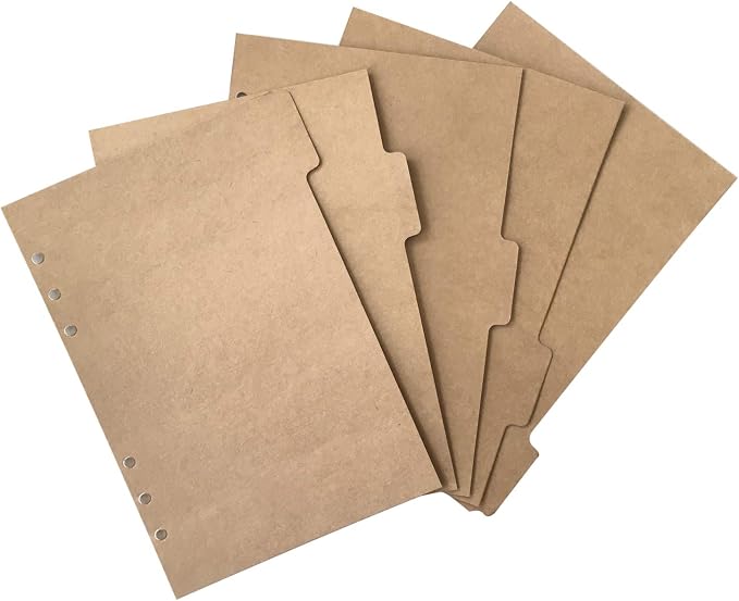 Zelten Refills/Loose Leaves for A5 Cover Ring Binder/Personal Organizer/Planner(A5 6 Holes, Divider Vertical Brown Paper Kraft Paper)