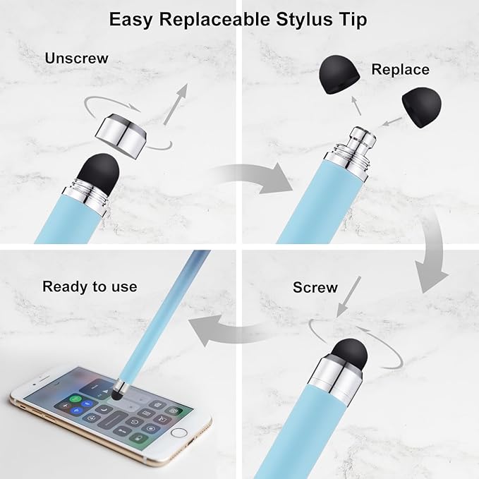 Linfanc 6 Pack Stylus Pens for iPad & iPhone - High Sensitivity & Precision Capacitive Stylus Pens for All Touch Screens Devices, Extra 12 Replacement Tips