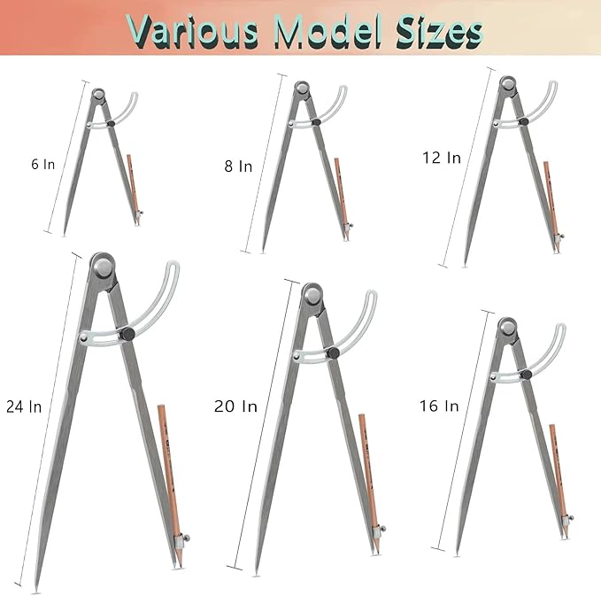 Pencil Compass 12 inch, Precision Woodworking Compass with Wing Divider and Pencil Holder, Metal Compass Ideal for Geometry Drafting and Technical Drawing, Engineering and More
