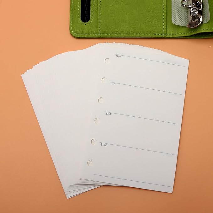 NatSumeBasics A7 Refills Paper 3" x 5" Undated Weekly Binder Planner Inserts 90 Sheets 6 Holes Pocket Notebook Papers for Personal Travel Journal Diary (2 A7 Weekly)