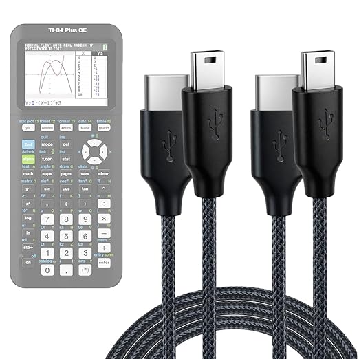 2-Pack USB-C Charging Cables for TI-84 Plus CE, TI-84 Plus C Silver, TI 89 Titanium, and TI Nspire CX graphing calculators. Texas Instruments (TI) Calculator Accessories.