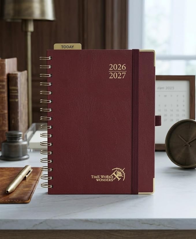 POPRUN 2026-2027 Monthly Planner, 18 Month Calendar (July 2026-Dec 2027), 6.25" x 8.5" A5 Spiral Hardcover Organizer with Dotted Note Pages, Professional Appointment Book for Business Office, Students & Teachers - Burgundy