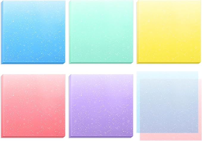BAYTORY Glitter Transparent Sticky Notes, 3 x 3 Clear Memo Pads, Waterproof Self-Stick Note, See Through Aesthetic Self-Adhesive Note for Bible Accessories (Gradient Color 250 Sheets)
