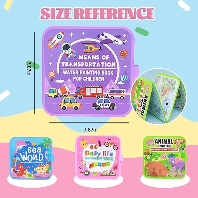 Montessori Mess Free Water Coloring Book, 2026 New Montessori Reusable Water Painting Book, Water Paint Color Book, Requires No Washing, Simply Add Water to Reveal Vibrant Color (D)
