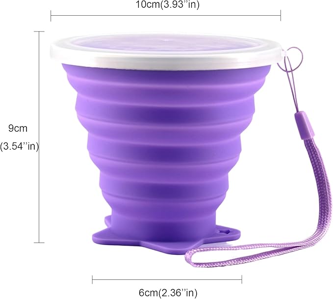 2 Pack Ultra Thin Portable Silicone Cups Space Saving Collapsible Travel Water Cup Reusable Cups for Camping Hiking Picnic Outdoor Activities Purple