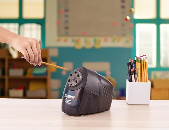 Bostitch Office QuietSharp Electric Pencil Sharpener, Heavy Duty Classroom or Office Use, Size Selector with 6 Different Sizes, Black