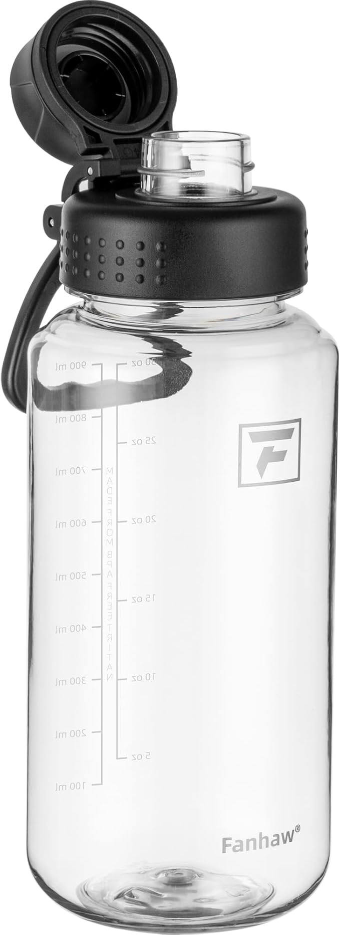 Fanhaw 32 oz Clear BPA-Free Tritan Water Bottle with Fast-Flow Spout Lid, Leakproof Wide-Mouth Reusable Bottle for Gym, School & Office (Clear&Black)
