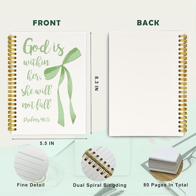 JKMBN Sage Green Christian Notebook for Women, Bible Study Spiral Journal