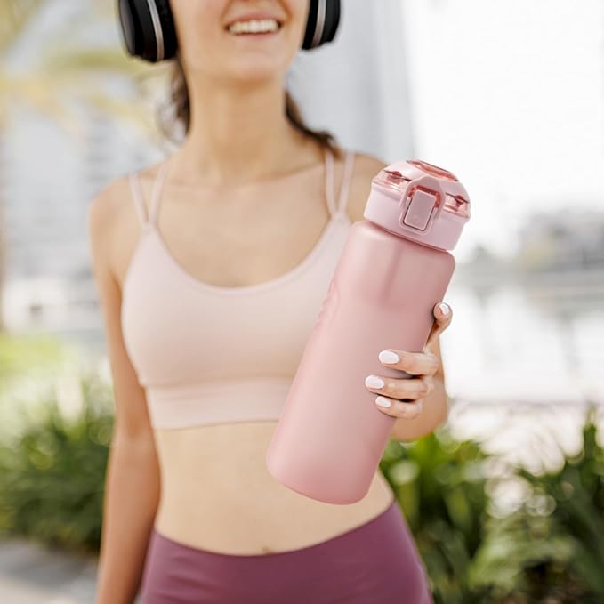 Kerilyn 32oz Water Bottle, Leakproof Sports Water Bottle, BPA Free Plastic Water Bottle No Straw, Reusable Water Bottle with Handle, Fruit Infuser for Gym Fitness, Camping, Outdoor, Pink