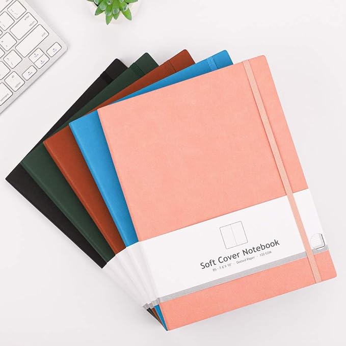AHGXG Dotted Journal 2 Pack - B5 Large Journal Dot Grid Notebook (7.6'' X 10'') with Thick 120gsm Dot Paper, Soft Leather Cover, Total 384 Pages, Inner Pocket, Black Pink