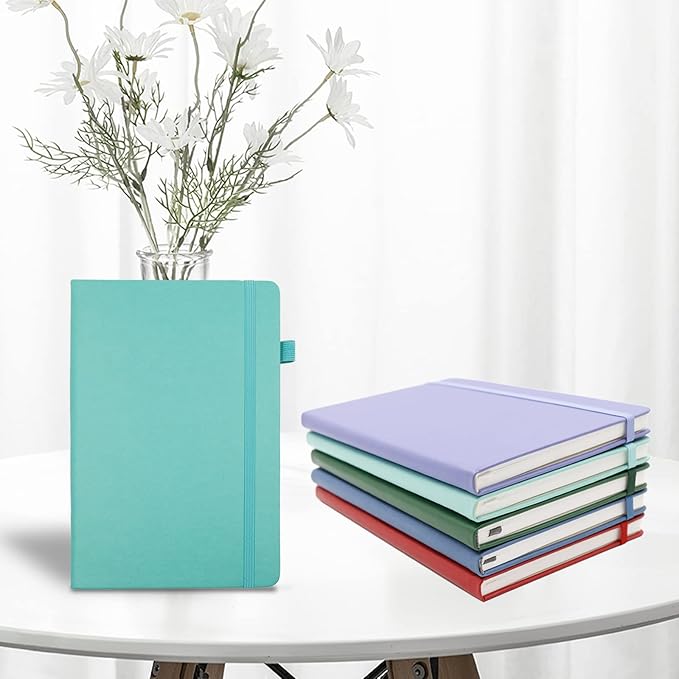 Lined Journal Notebooks with Pen Loop, Hardcover Notebook Journal for Work, 100Gsm Premium Thick Paper with Inner Pocket, Medium 5.7"x8.4", (Cyan, Ruled)