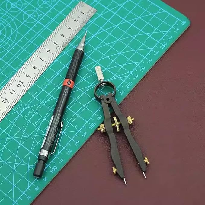 1.75 Inch Leather Compass Adjustable Lockable,Leather Crafts Tools,Professional Compass for Geometry,Compass Drawing Tool (Black 1.75 Inch)