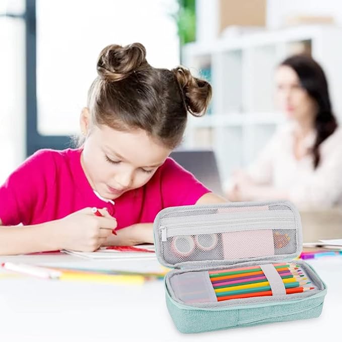 iSuperb Standing Pencil Case 2 Compartments Pencil Pouch Magnetic Mobile Phone Holder Bracket Pen Bag Large Capacity Phone Pouch College Stationery Organizer Storage for Kids Boys Girls