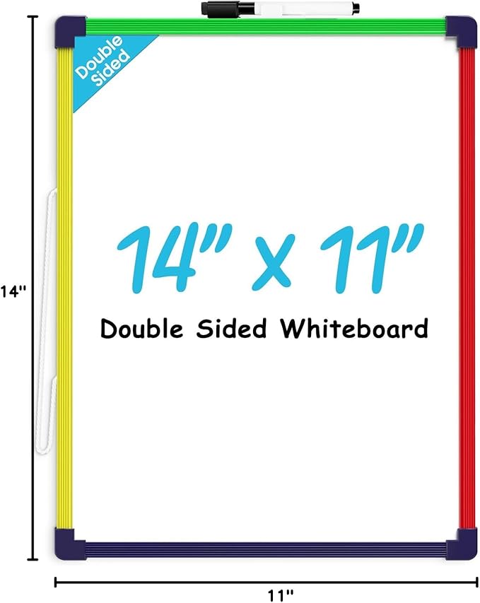 MaxGear Colorful Small Dry Erase Board, 14"x11" Double-Sided Hangable with Dry Erase Marker, Portable Whiteboard for Home School Office - Planning Writing Learning Drawing Art Education
