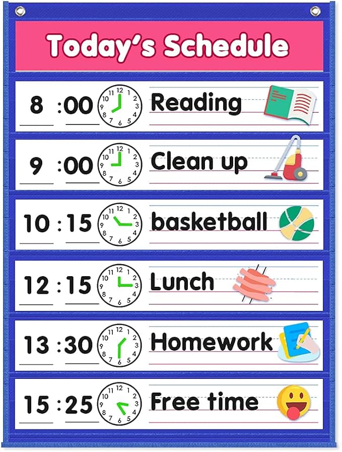 Auchq Magnetic Pocket Chart,Standard Pocket Chart with 7+1 Pockets,14 Double-Sided Dry-Eraser Cards for Daily Schedule,Class Demonstrations,Classroom Office Home Activities (Blue)