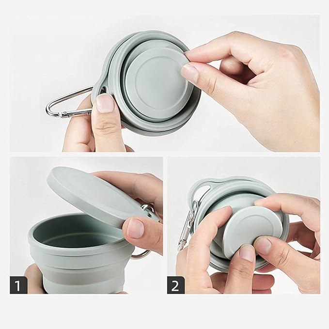 Silicone Travel Mug Folding Camping Cup with Lid Carabiner Expandable Drinking Cups Outdoor Hiking Camping Silicone Cups, Green