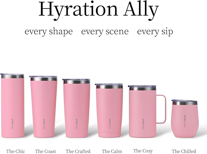 NESTALLY Coast 20oz Stainless Steel Tumbler, Extra Capacity Holds Up to 22oz, Double Wall Vacuum Insulated Travel Coffee Mug with Lid & Metal Straw, Leakproof Reusable Cup for Travel (Blush Pink)