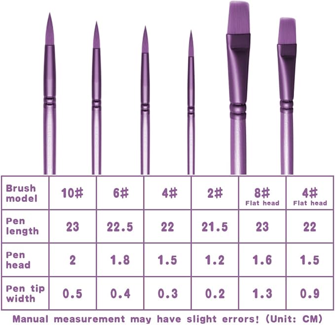 Acrylic Paint Brush Set, 6 pcs Watercolor Brushes, Painting Brush Nylon Hair Brushes for All Purpose Oil Watercolor Painting Beginner Kits (6, Purple)