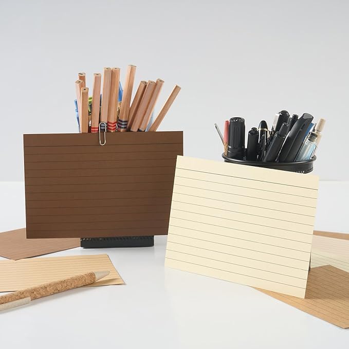 100 Sheets Colored Ruled Note Cards Index Cards, 250 GSM Heavy Flashcards, 5 Colors (5 Brown, 4x6)