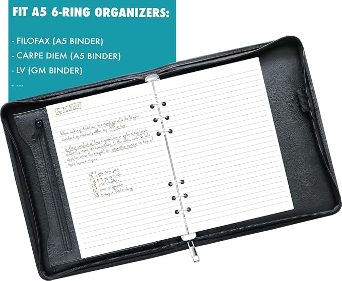 A5 Lined Paper 6-Hole Punched, 250 Sheets (500 Pages), Compatible with Filofax A5 Organizer, 100gsm, White