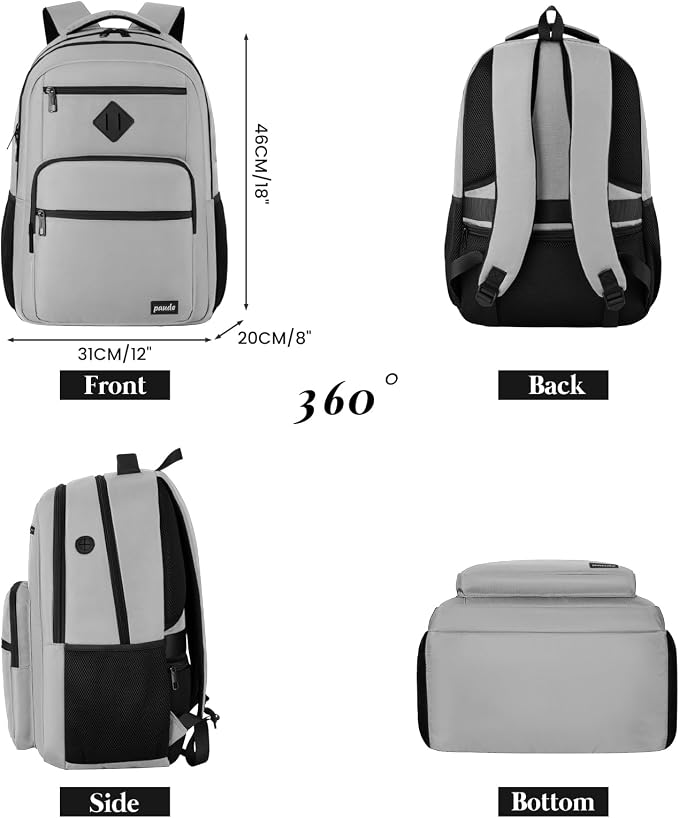Paude Backpack Gray,School Backpack for Teens Adults Laptop Bookbag for High School College Students Back Pack for Work