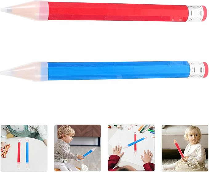 Alipis 2pcs Extra Large Wooden Lead Pencils, Beginner Jumbo Pencils in Blue and Red, Enjoyable Writing and Drawing Supplies for Preschoolers and Craft Activities