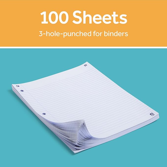 Oxford Loose Leaf Paper with Free Study App, 100 Sheets of College Ruled 8.5" x 11", 3 Hole Punched Notebook Paper, Ultra Smooth with No Ink Bleed-Through