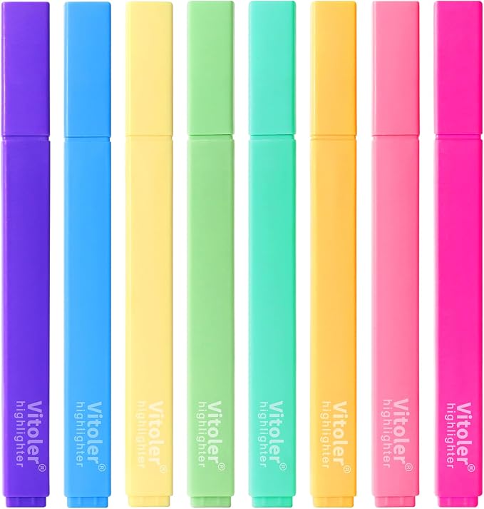 Piochoo Aesthetic Highlighters,8Pcs Chisel Tip Highlighters Assorted Color | Soft Tip,Cute Fast Dry Highlighter for Bible Journaling Planner Notes,Highlighting, Underlining,Back To School Supplies