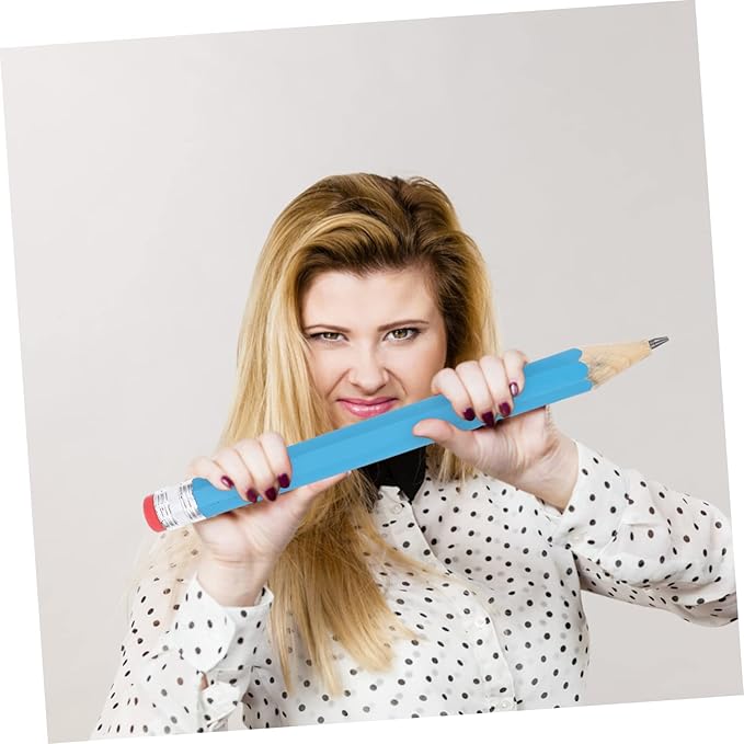Veemoon 35cm Long Jumbo Blow up Pencil Large Wooden Drawing Writing Pencil Blue Eraser Break Resistant Art Writing Stationery for Props