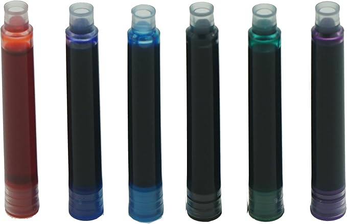 Asvine 30 PCS Hongdian Fountain Pen Ink Cartridges 6 Colors Set (Black, Blue, Green, Red, Purple, Light Blue), 3.4mm Bore Diameter