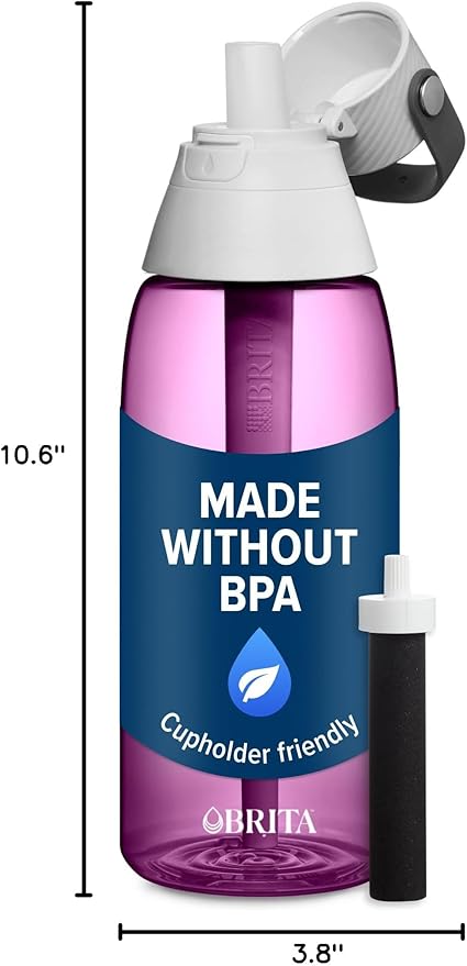 Brita Hard-Sided Plastic Premium Filtering Water Bottle, BPA-Free, Reusable, Replaces 300 Plastic Water Bottles, Filter Lasts 2 Months or 40 Gallons, Includes 1 Filter, Orchid - 36 oz.