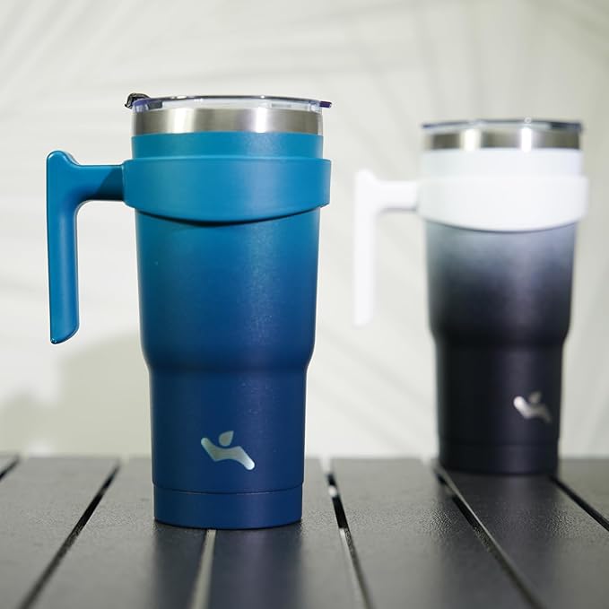 Konokyo 20 oz Tumbler with Handle and 2 Straw 2 Lid, Insulated Water Bottle Stainless Steel Vacuum Cup Reusable Travel Mug,Indigo Black