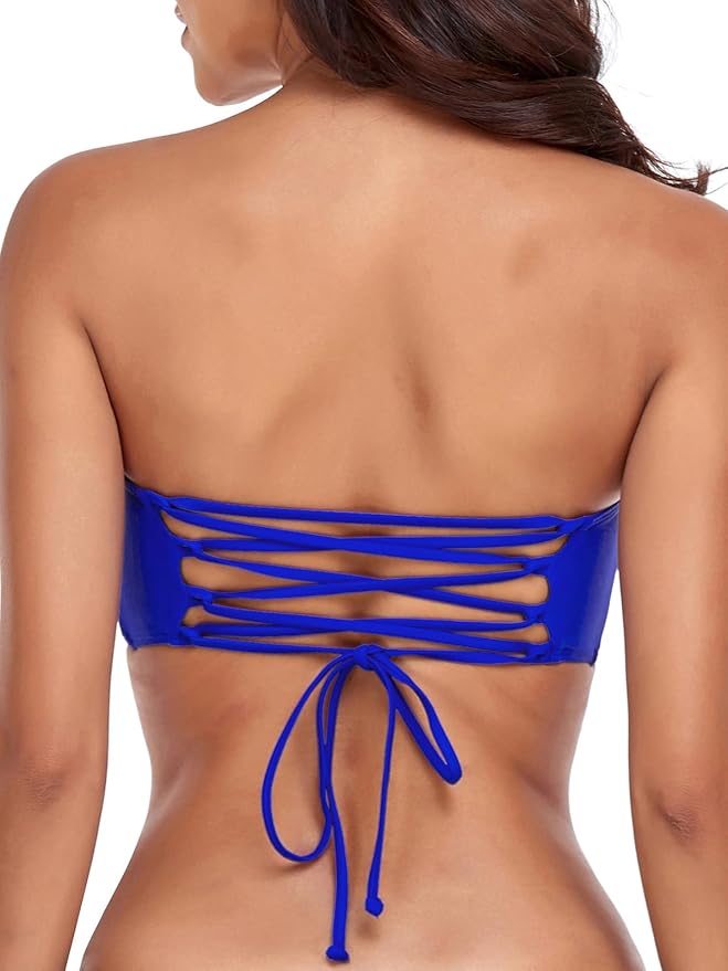 RELLECIGA Women Bandeau Swim Top Only Strapless Bikini Top Tie Back Swimsuit Tube Top