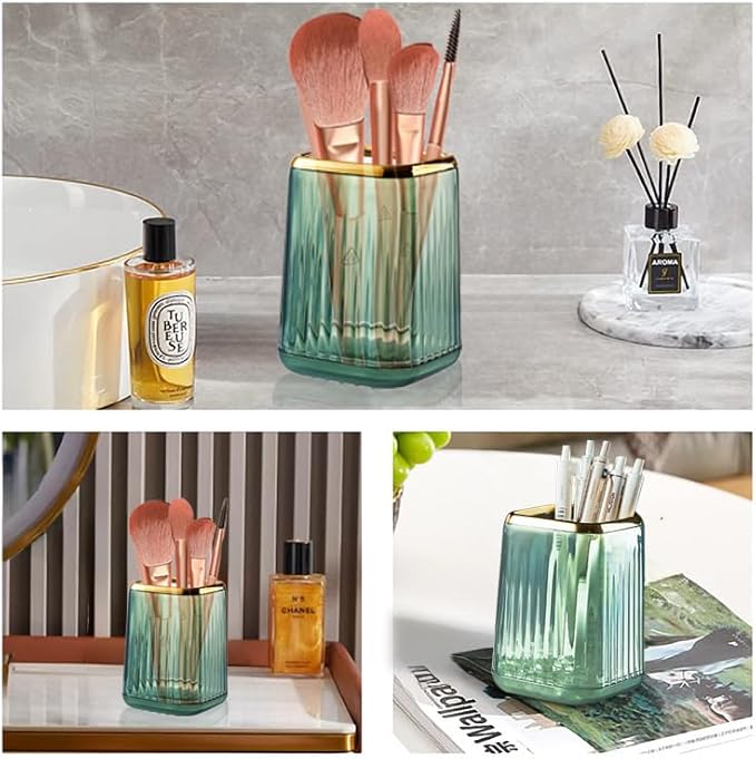 Pen Holder for Desk,Plastic Pencil Holder,Makeup Brushes Cup, Green Pen Pencil Organizer Desktop Supplies and Desk Accessories for Women, Pen Cup Pencil Caddy for Office Home Art Supply
