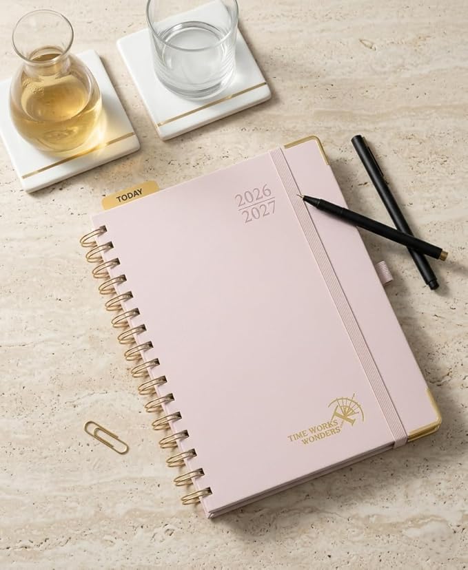 POPRUN 2026-2027 Monthly Planner, 18 Month Calendar (July 2026-Dec 2027), 6.25" x 8.5" A5 Spiral Hardcover Organizer with Dotted Note Pages, Professional Appointment Book for Business Office, Students & Teachers - Light Pink