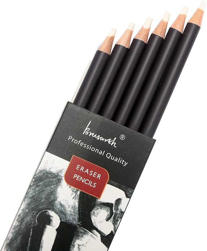 Brusarth Eraser Pencils Set - Professional 3pc Erasing Small Details or Add Highlights for Sketching, Colored Pencils, Charcoal Drawings. Fine Detail Eraser for Beginners & Artists