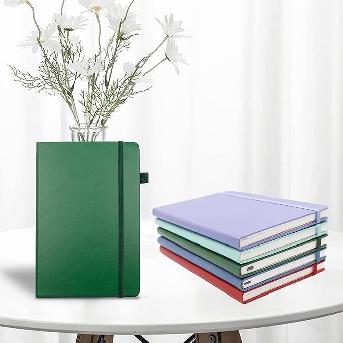 Lined Journal Notebooks with Pen Loop, Hardcover Notebook Journal for Work, 100Gsm Premium Thick Paper with Inner Pocket, Medium 5.7"x8.4", (Dark-Green, Ruled)