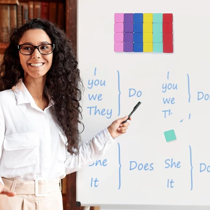 Dry Erase Erasers, 24 Pack Magnetic Whiteboard Erasers for Kids and Students, Mini Dry Erase Board Erasers for Classroom Home, and Office (Square, 6 Color)