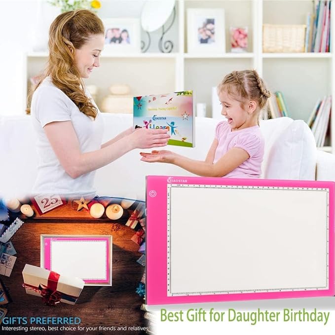 XIAOSTAR Light Box Drawing Pad, Tracing Board with Type-C Charge Cable and Brightness Adjustable for Artists, AnimationDrawing, Sketching, Animation, X-ray Viewing (A4-Pink)