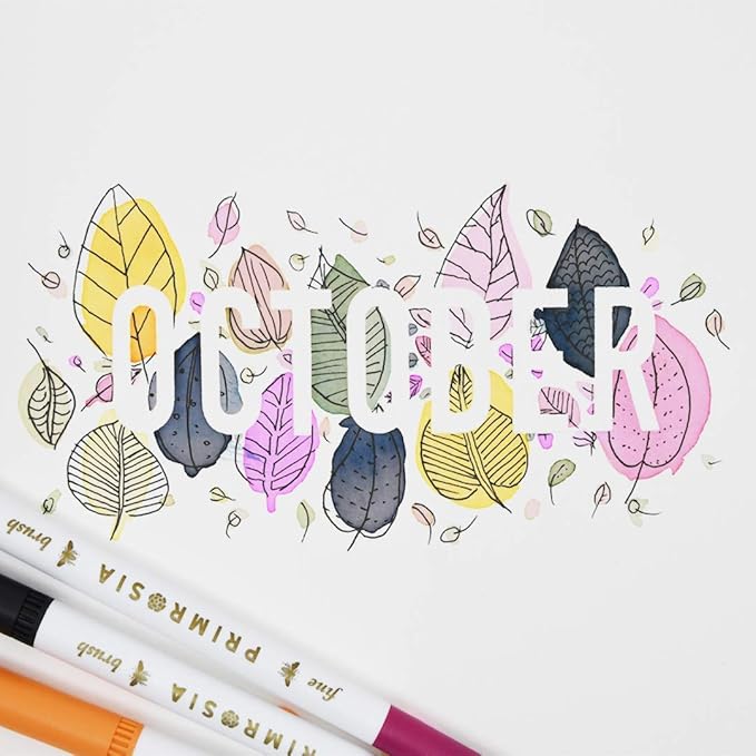 PRIMROSIA 100 Dual Tip Marker Pens, Fineliner and Watercolor Brush Pens for Art Sketching Illustration Calligraphy or Journals Drawing Coloring