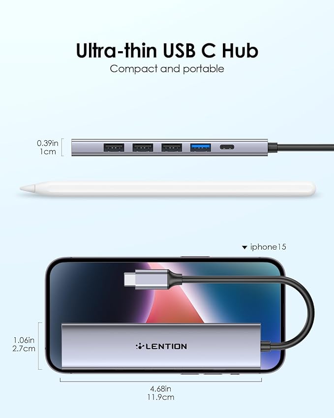LENTION USB C Hub Multiport Adapter with 100W Charging, 4K HDMI, 4 USB-A Data Ports, Type C Hub for 2016-2026 MacBook Pro/Air/Neo, Surface, Chromebook, USB Splitter for iPhone 15-17 (CH17, Space Gray)