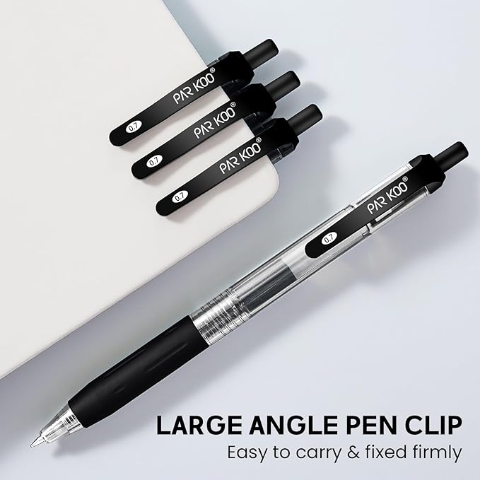 ParKoo Pens Bulk, 70 Pack No Bleed Black Ink Retractable Gel Pens with Soft Grip, Medium Point Smooth 0.7MM, Click Pens for Office School Work