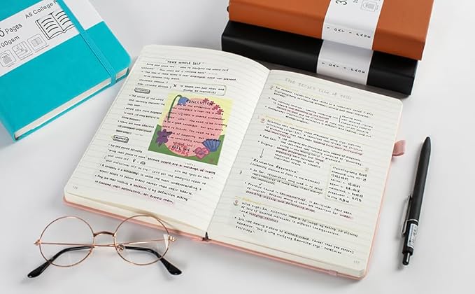 Thick College Ruled Notebook with 366 Numbered Pages, A5 Journals for Writing with 100GSM Lined Paper, Hardcover Leather Notebooks for Women Men School Note Taking Office Work Diary, Wood