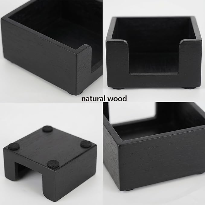 Wood Sticky Note Holder, Post It Note Dispenser for Office Desk Accessories, Self Stick Note Pad Holder, Memo Pad Holder Dispenser Organizer for School Office Desk Supplies, Black