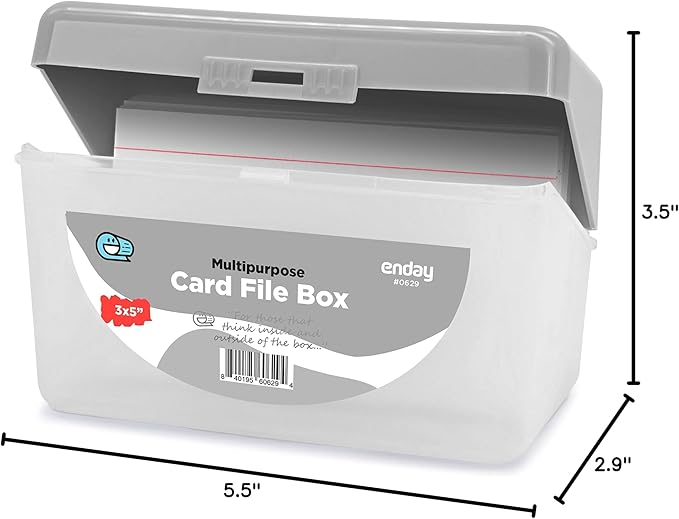 Enday Index Card Box Grey 3x5 Index Card Holder, Index Card Organizer, Flash Card Holder, Holds 250 Cards.