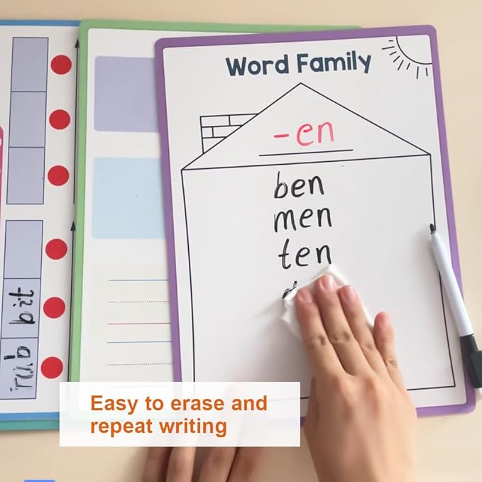 Lachilly Double Sided Phonemic Awareness Dry Erase Board Handwriting Practice Board, Syllable Phonics Game, Speech Therapy Materials, Letter Sound, Write, Wipe, and Reuse, Perfect for Preschool