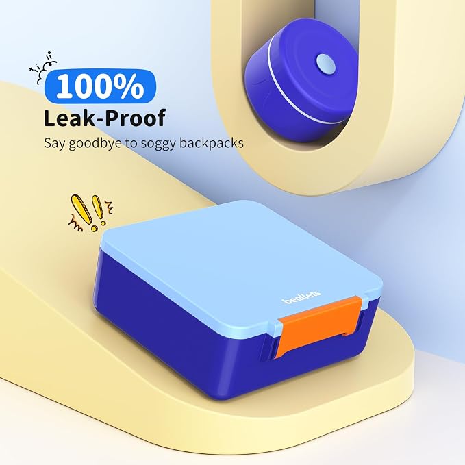 Bento Box for Kids, Lunch Box with Sticker for School | DIY Sticker Fun, Quick Lunch Packing, 4-Compartment Design, Insulated Food Jar, BPA-Free, Leak-Proof