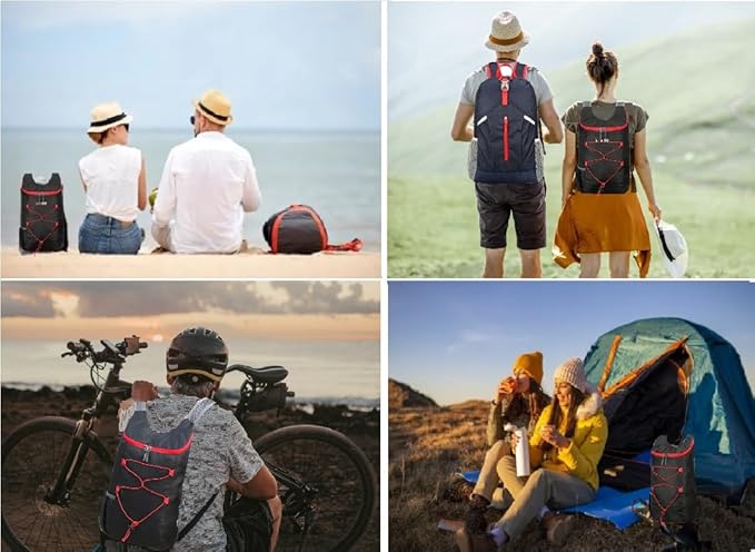 levayhill 16L Lightweight Foldable Hiking-Backpack Small Packable-Daypack For Travel,Ultralight Water-Resistant Gym Bag Men Women Easy Carry-on (Black+Red)