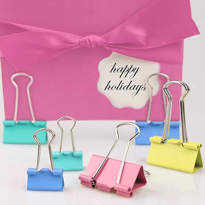 Binder Clips, 100PCS Large Binder Clip Assorted Sizes, Medium Small Binder Clips for Paperwork, Bulldog, Office Clips, Paper Clamps, Colorful Binder Clip Set for Office and School Supplies
